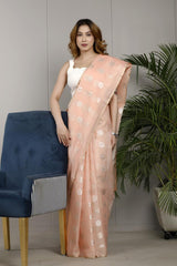 Cotton saree, Banarasi Cotton Saree, peach Saree, office wear saree, formal wear saree , daily wear saree, summer wear saree