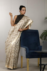 Beige  saree, Tussar silk saree, handloom saree, formal wear saree, office wear Saree, daily wear saree
