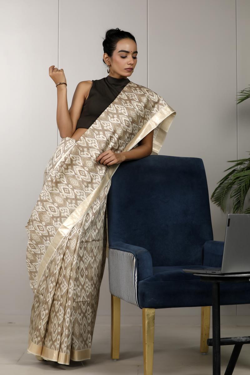 Beige  saree, Tussar silk saree, handloom saree, formal wear saree, office wear Saree, daily wear saree