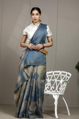 Blue saree, Tussar silk saree, handloom saree, office wear saree, formal wear Saree, Saree Drapeing Style Tips