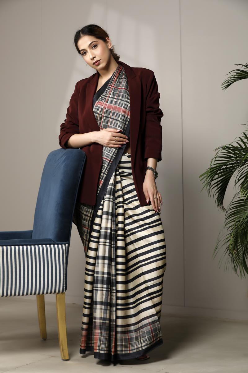 Black saree, Tussar silk saree, handloom saree, office wear saree, formal wear Saree