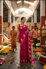 Pink Handloom Banarasi Saree with Gayatri Mantra