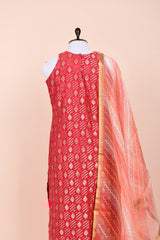 Anu Mishra In Hibiscus Pink Handwoven Mulberry Silk Suit Set - Chinaya Banaras