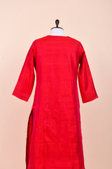 Raspberry Red Woven Raw Silk Kurta Set - Chinaya Banaras
