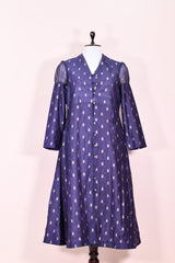 Indigo Handwoven Mulberry Silk Dress By Chinaya Banaras 