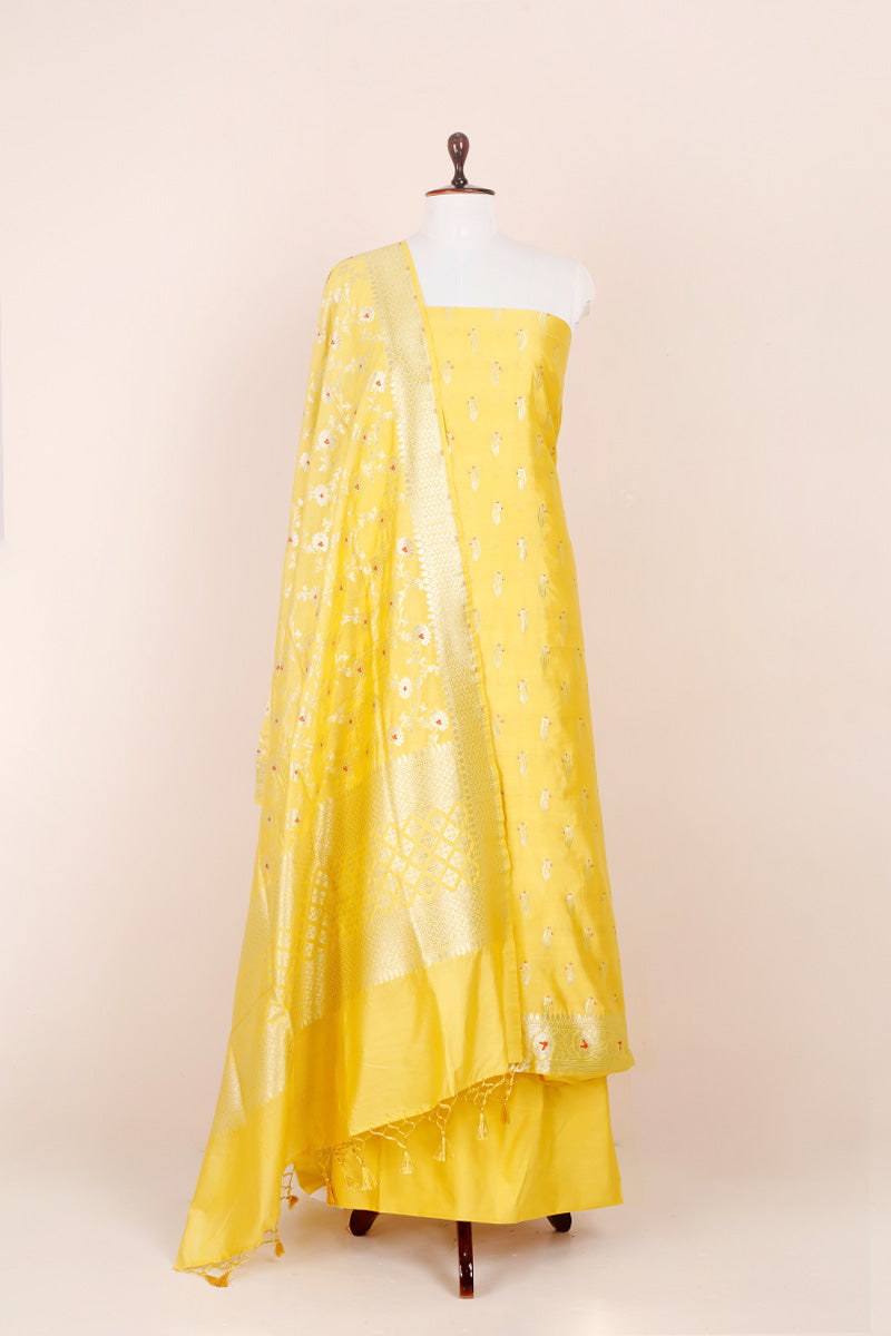 Light Yellow Handwoven Mulberry Silk Dress Material