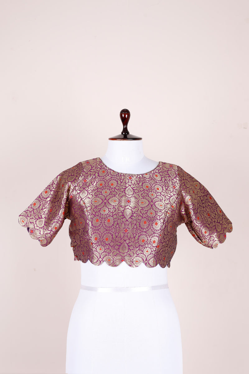 Voilet Handwoven Banarasi Silk Blouse By Chinaya Banaras