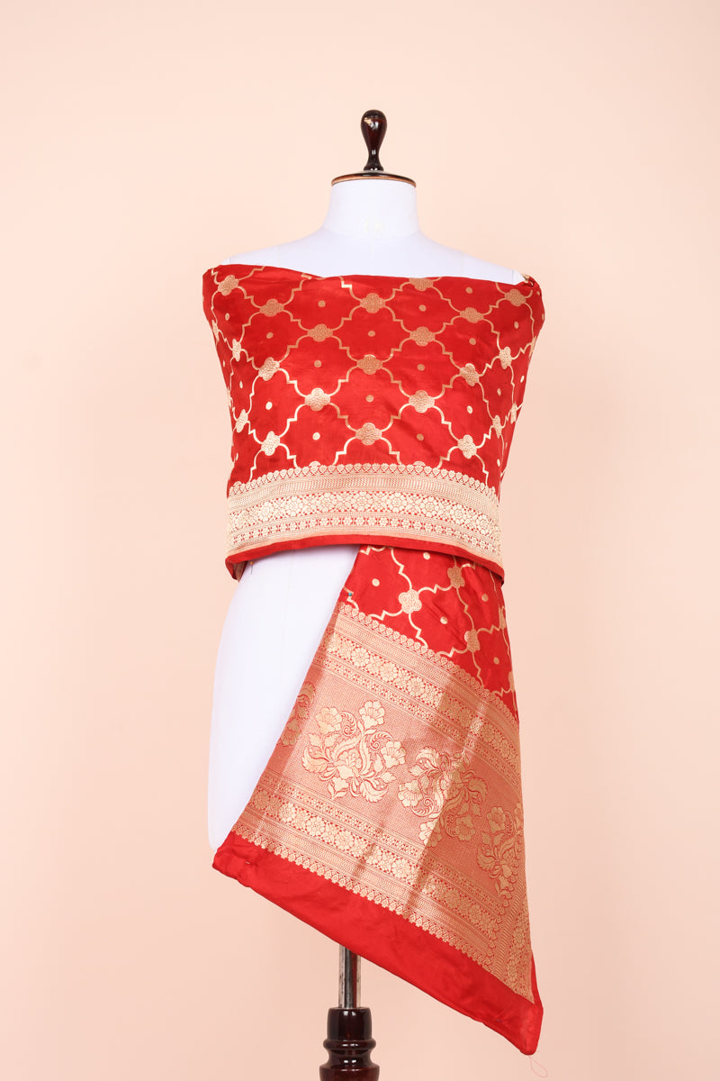 Deep Red Handwoven Banarasi Silk Duppata