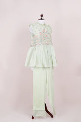 Lime Green Floral Embroidered Soot Cotton Co-Ord Set