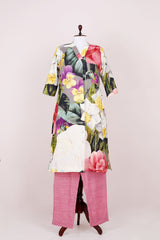 Multicolored Floral Printed Cotton Kurta Pant Set - Chinaya Banaras