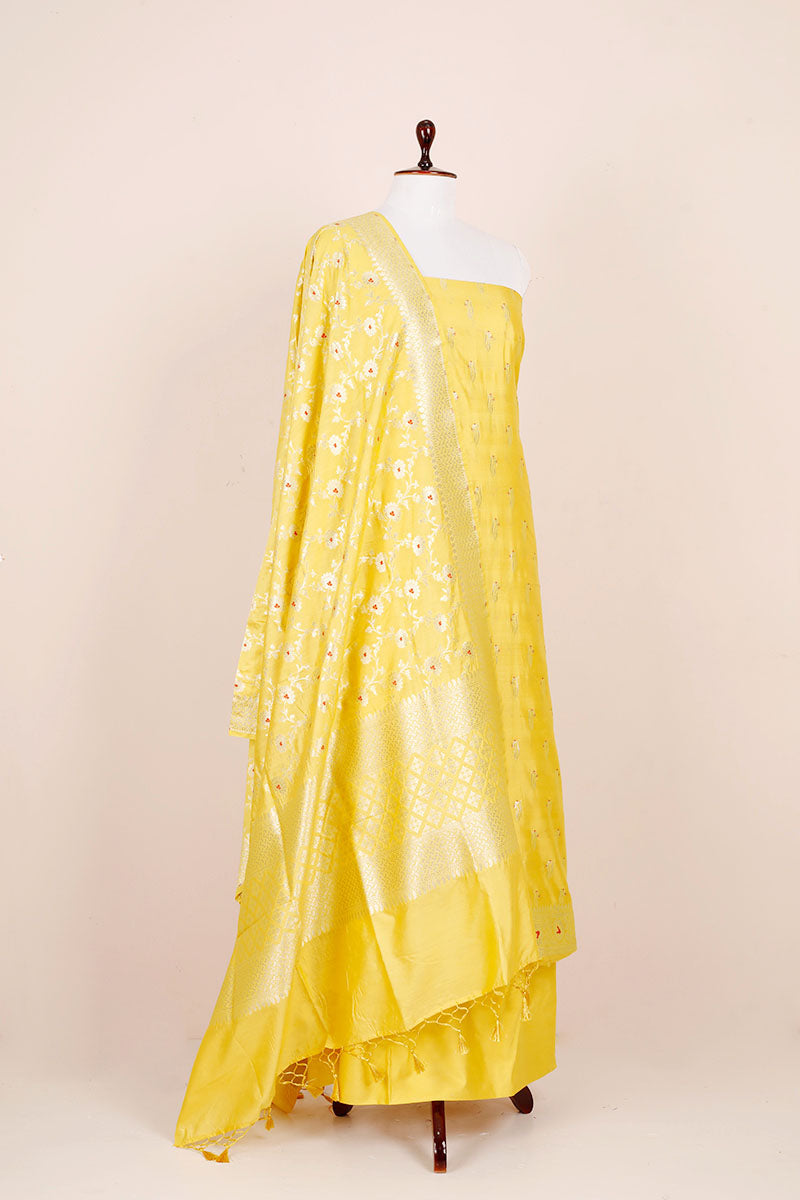 Light Yellow Handwoven Mulberry Silk Dress Material