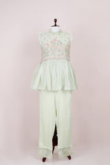 Lime Green Floral Embroidered Soot Cotton Co-Ord Set