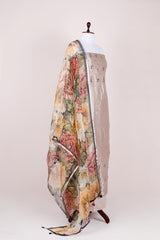 Grey Kantha Embroidered Chiniya Silk Dress Material