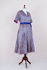 Navy Blue Woven Brocade Banarasi Silk Dress - Chinaya Banaras