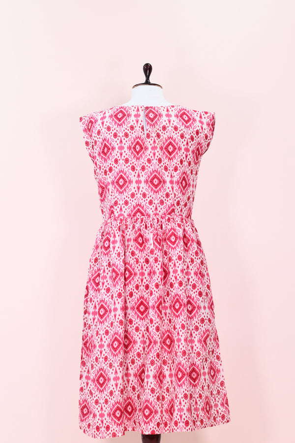 White & Pink Ethnic Printed Mulberry Cotton Dress