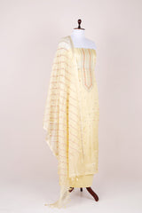 Light Yellow Embroidered Kota Doria Dress Material - Chinaya Banaras