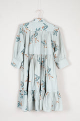 Sea Blue Bird Printed Cotton Dress - Chinaya Banaras