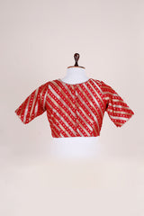 Red Striped Handwoven Banarasi Silk Blouse - Chinaya Banaras