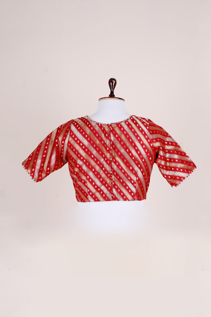 Red Striped Handwoven Banarasi Silk Blouse
