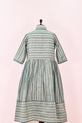 Tiffany Blue Striped Woven Cotton Dress - Chinaya Banaras