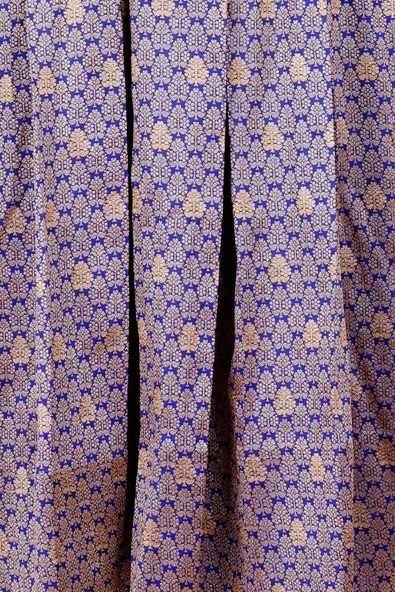 Navy Blue Woven Brocade Banarasi Silk  Dress