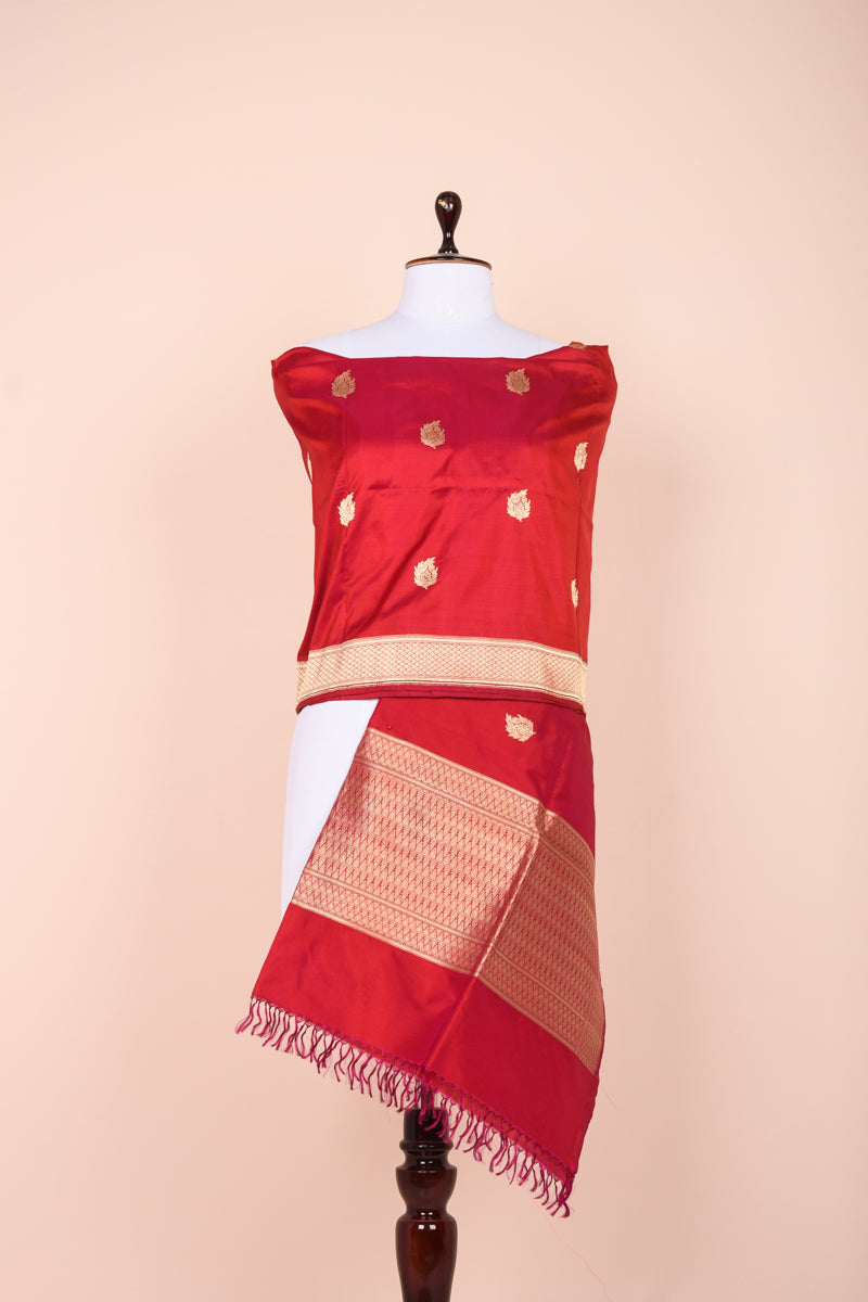 Crimson Handwoven Banarasi Silk Dupatta At Chinaya Banaras