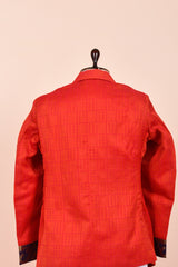 Coral Peach Woven Tanchoi Silk Blazer Set - Chinaya Banaras