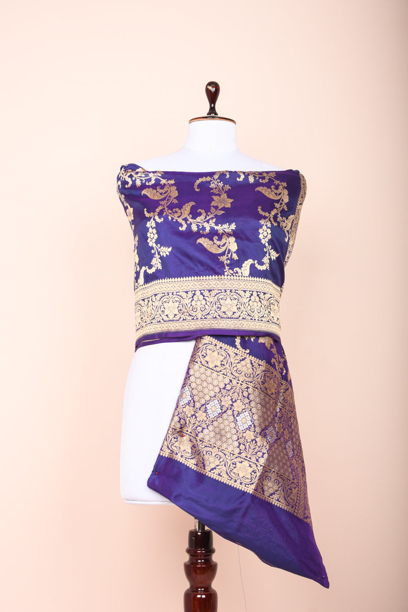 Navy Blue Handwoven Banarasi Silk Dupatta At Chinaya Banaras