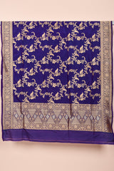 Navy Blue Handwoven Jaal Banarasi Silk Dupatta