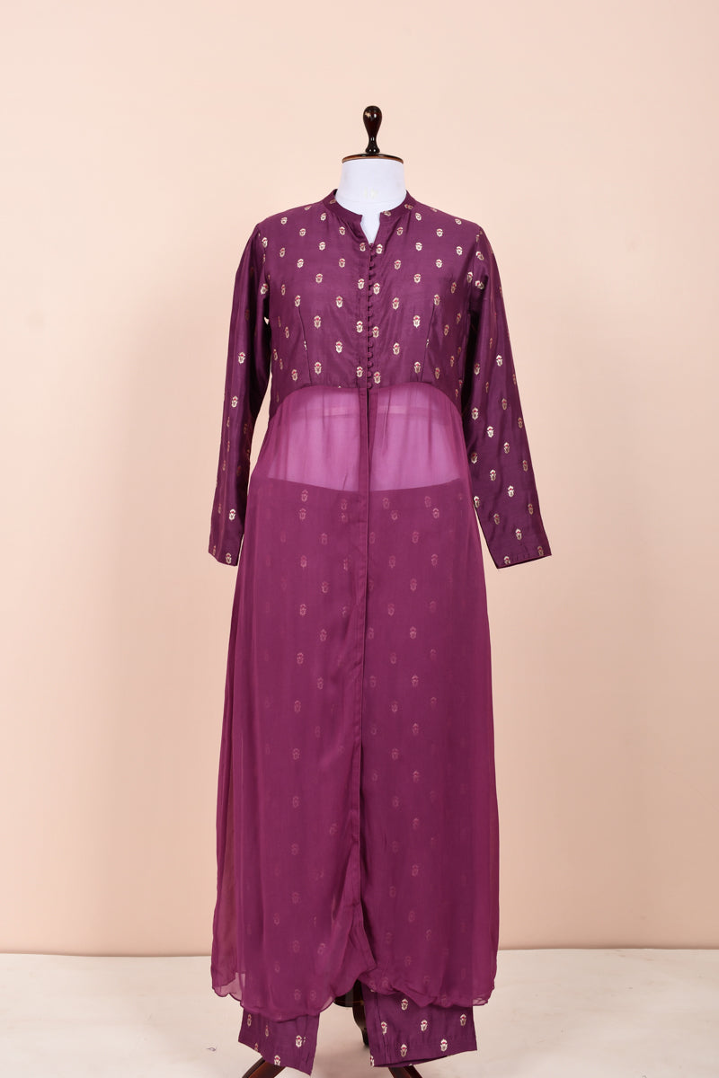 Violet Purple Mulberry & Georgette  Silk Co-Ord Set