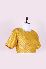 Yellow Geometrical Handwoven Banarasi Silk Blouse Material At Chinaya Banaras