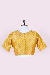 Yellow Geometrical Handwoven Banarasi Silk Blouse - Chinaya Banaras