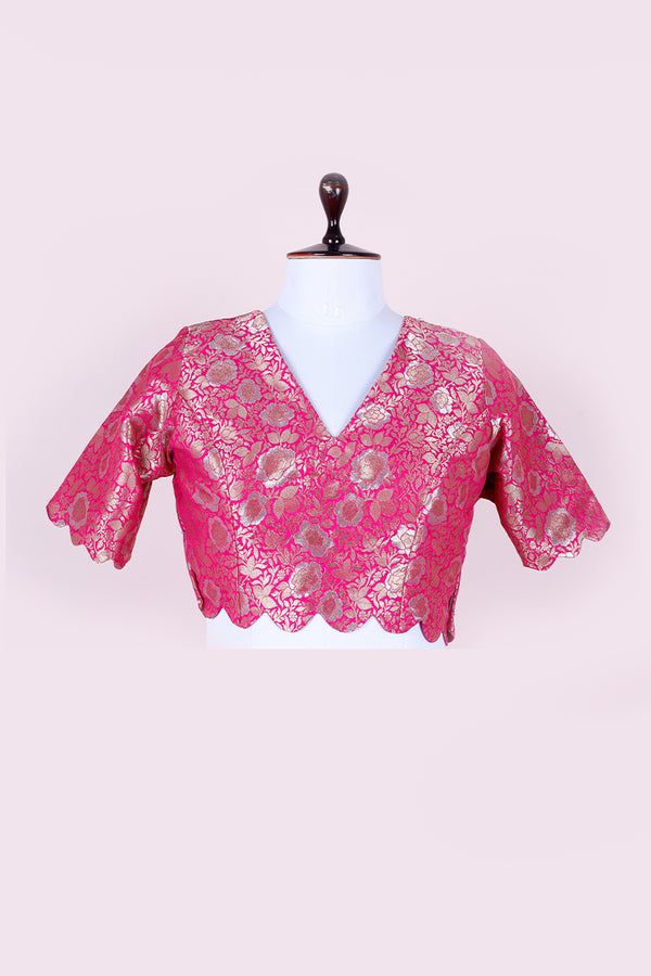 Rani Pink Handwoven Banarasi Silk Blouse  By Chinaya Banaras 