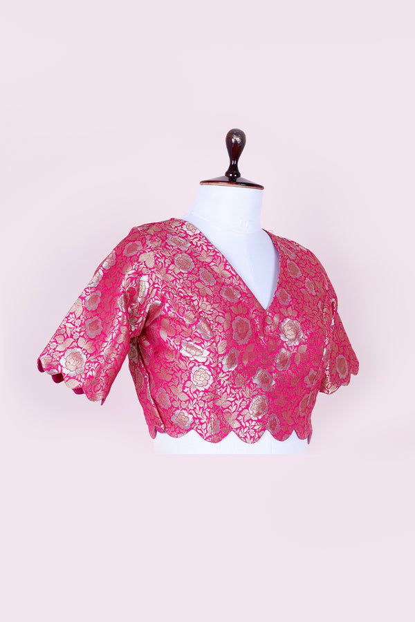 Rani Pink Handwoven Banarasi Silk Blouse - Chinaya Banaras