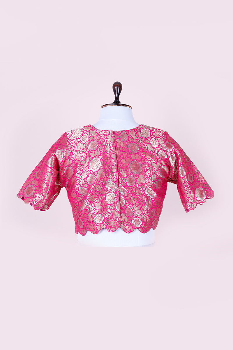 Rani Pink Handwoven Banarasi Silk Blouse - Chinaya Banaras