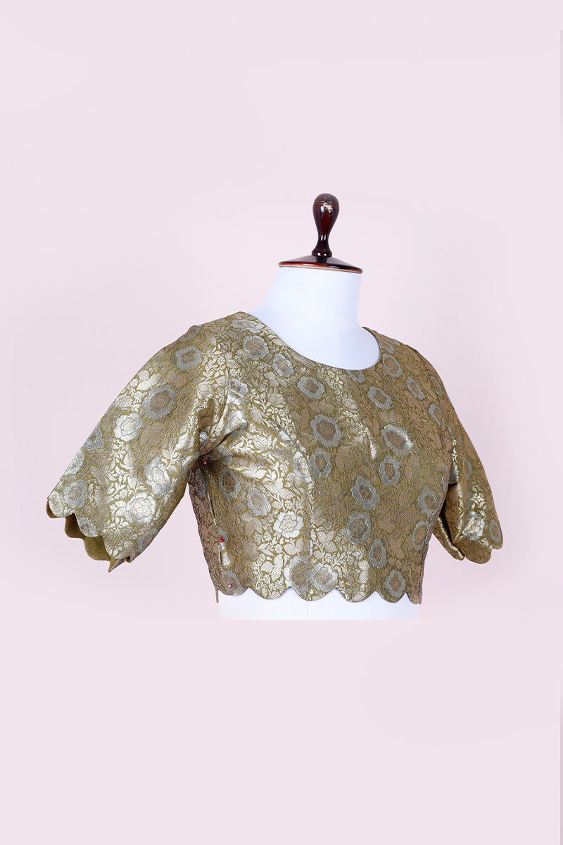 Henna Green Handwoven Banarasi Silk Blouse