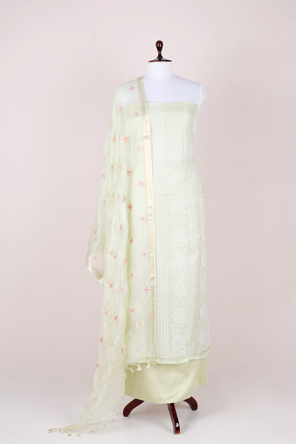 Liril Green Embroidered Kota Doria Dress Material