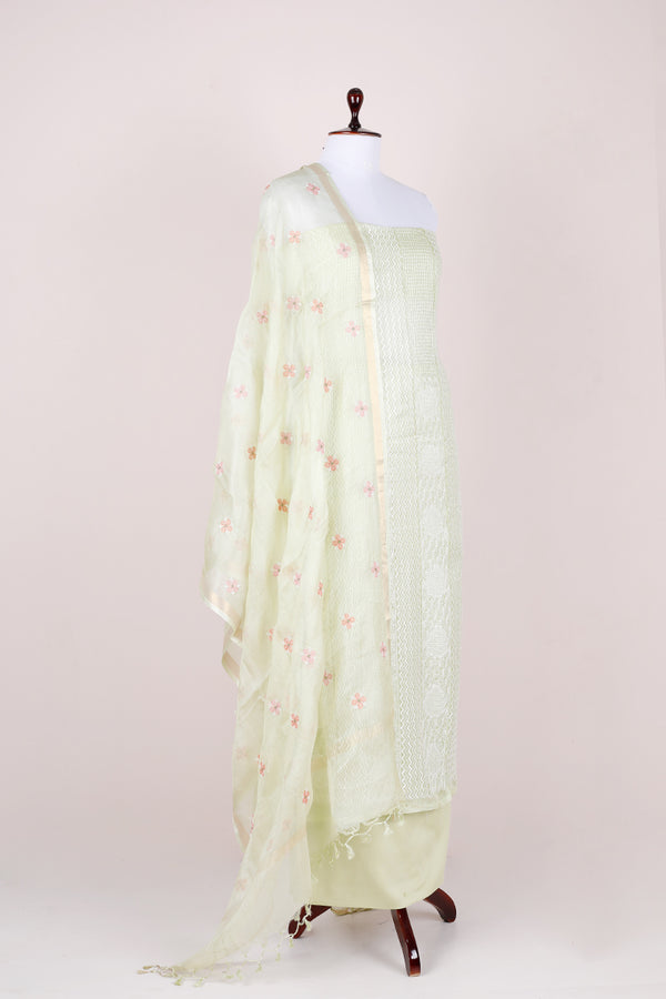 Liril Green Embroidered Kota Doria Dress Material
