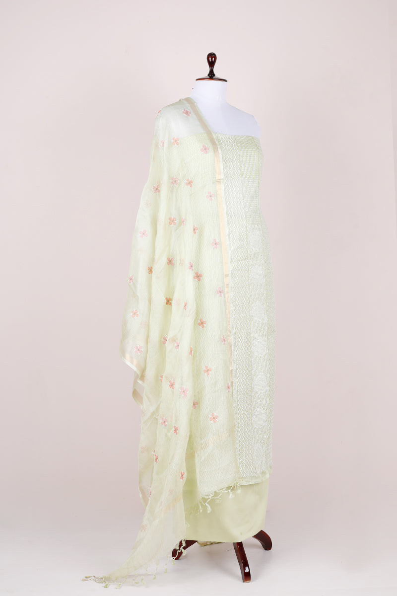 Liril Green Embroidered Kota Doria Dress Material