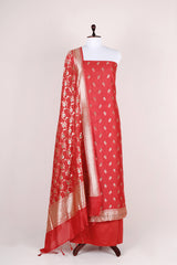Scarlet Red Handwoven Mulberry Silk Dress Material