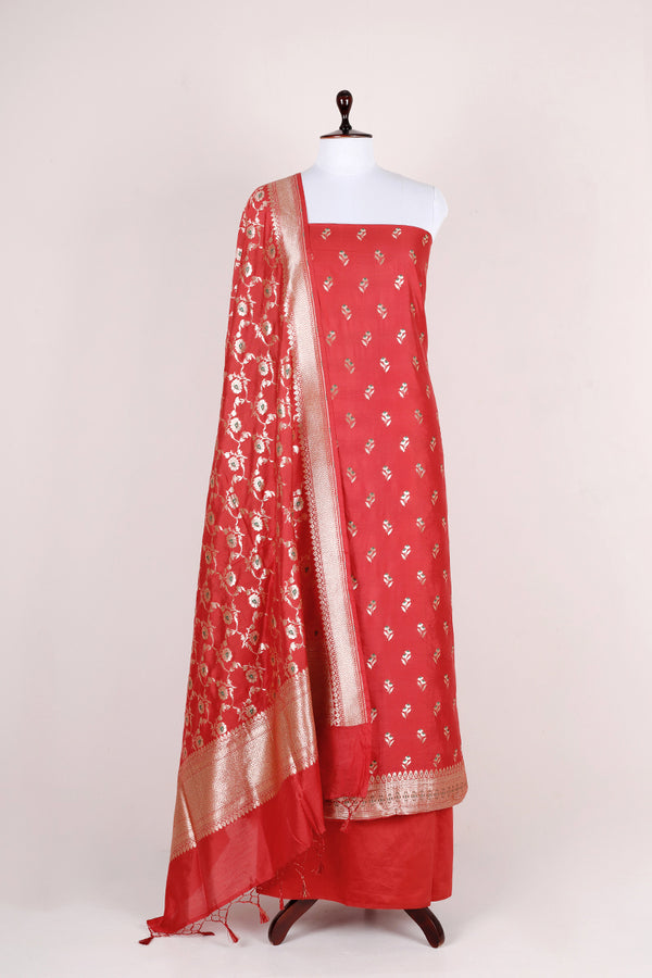 Scarlet Red Handwoven Mulberry Silk Dress Material
