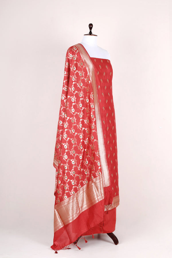 Scarlet Red Handwoven Mulberry Silk Dress Material