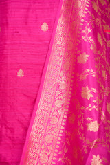 Gungun Uprari In Magenta Pink Kadhwa Weave Raw Silk Co-ord Dress Material - Chinaya Banaras