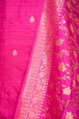 Magenta Pink Kadhwa Weave Raw Silk Co-ord Dress Material