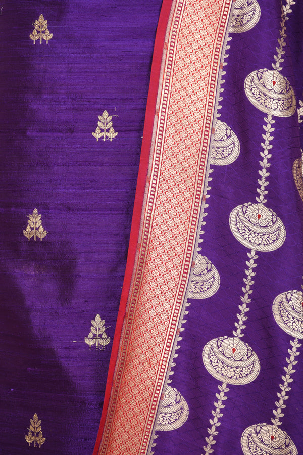 Deep Purple Kadhwa Weave Raw Silk Co-ord Dress Material - Chinaya Banaras