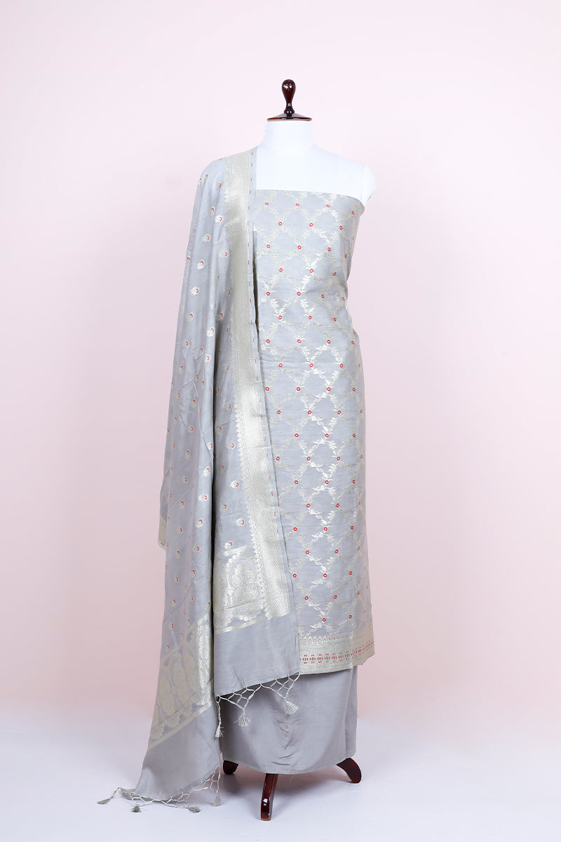 Silver Slush Handwoven Mulberry Silk Dress Material