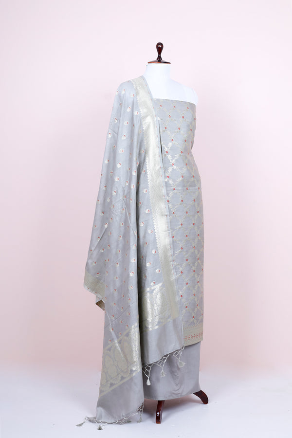 Silver Slush Handwoven Mulberry Silk Dress Material