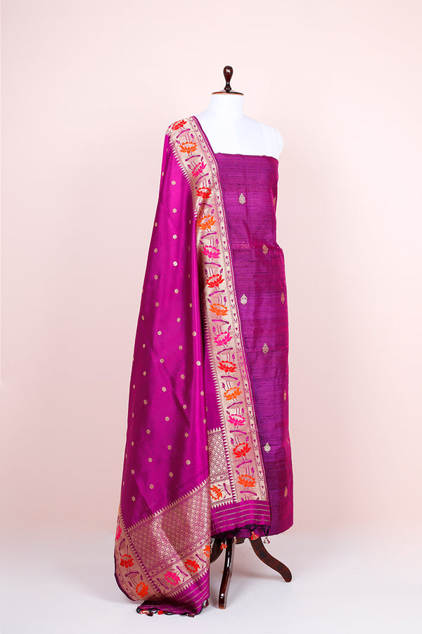 Midnight Purple Handwoven Raw Silk Co-ord Dress Material
