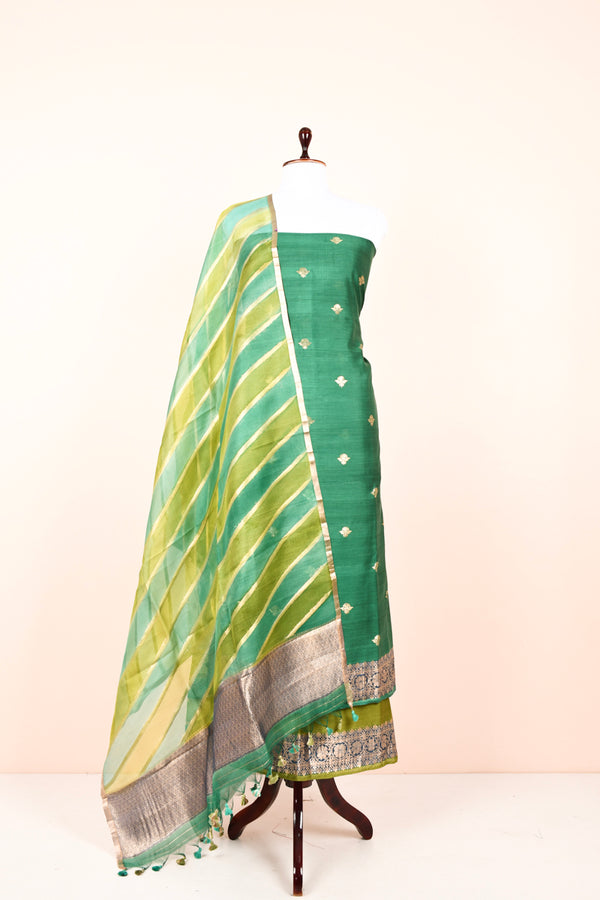 Forest Green Handwoven Chiniya Silk Dress Material  By Chinaya Banaras