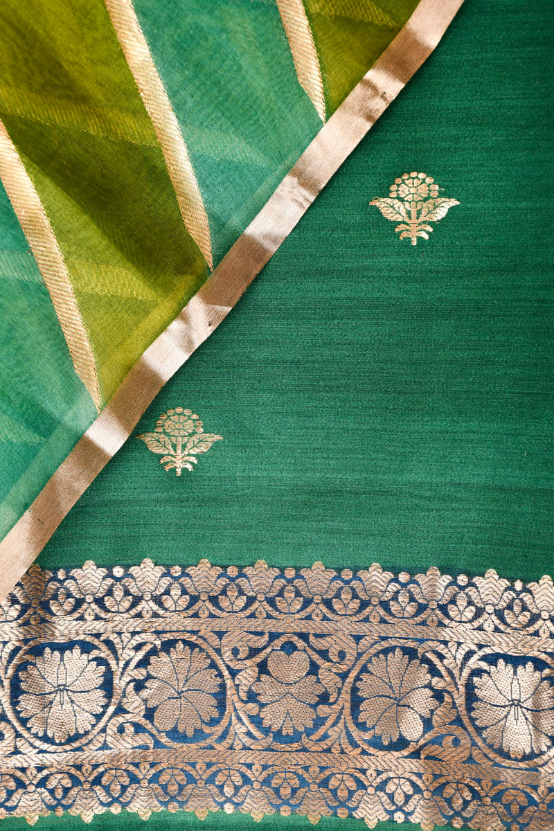 Forest Green Handwoven Chiniya Silk Co-ord Dress Material